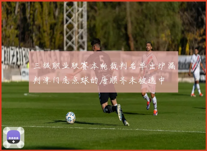 三级职业联赛本轮裁判名单出炉漏判津门虎点球的唐顺齐未被选中